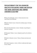 PSYCHOTHERAPY FOR THE ADVANCED&NewLine;PRACTICE PSYCHIATRIC NURSE 2ND EDITION&NewLine;TEST BANK QUESTIONS AND VERIFIED&NewLine;ANSWERS EXAM PREP