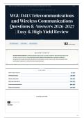 WGU D413 Telecommunications and Wireless Communications Questions & Answers 2026&sol;2027 Easy & High-Yield Review