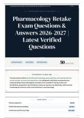 Pharmacology Retake Exam Questions & Answers 2026-2027 Latest Verified Questions