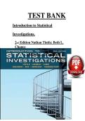 Test Bank for Introduction to Statistical Investigations 2nd Edition by Nathan Tintle and Beth L&period; Chance