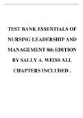 Test Bank for Essentials of Nursing Leadership and Management 8th Edition by Sally A&period; Weiss