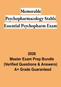 Memorable Psychopharmacology &ndash; Stahl's Essential Psychopharm Exam 1 PDF &vert; Study Guide&comma; Practice Questions & Exam Review 2026