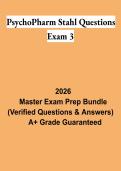 PsychoPharm Stahl Questions Exam 3 PDF &vert; Stahl Psychopharmacology Study Guide&comma; Practice Questions & Exam Review 2026
