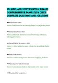 SOS MECHANIC CERTIFICATION BRAKES&NewLine;COMPREHENSIVE EXAM STUDY GUIDE&NewLine;COMPLETE QUESTIONS AND SOLUTIONS&NewLine;