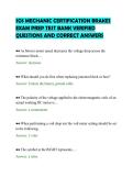 SOS MECHANIC CERTIFICATION BRAKES&NewLine;EXAM PREP TEST BANK VERIFIED&NewLine;QUESTIONS AND CORRECT ANSWERS&NewLine;