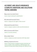ACCIDENT AND HEALTH INSURANCE&NewLine;COMPLETE QUESTIONS AND SOLUTIONS&NewLine;TESTED ANSWERS