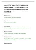 ACCIDENT AND HEALTH INSURANCE&NewLine;FINAL REVIEW QUESTIONS VERIFIED&NewLine;COMPLETE ANSWERS 100 PERCENT&NewLine;CORRECT
