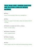 TESOL EXAM SCRIPT VERIFIED QUESTIONS&NewLine;AND SOLUTIONS COMPLETE REVIEW&NewLine;MATERIAL&NewLine;