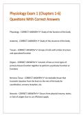 Physiology Exam 1 &lpar;Chapters 1-6&rpar; Questions With Correct Answers 