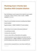 Physiology Exam 1 Practice Quiz Questions With Complete Solutions 