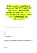 Indiana State Life and Health Insurance EXAM WITH ACCURATE QUESTIONS AND ANSWERS &lpar;VERIFIED ANSWERS&rpar; &vert; LATEST &lpar;2026&sol;2027&rpar; UPDATED VERSION &vert; 100&percnt; GUARANTEED PASS &lbrace;JUST RELEASED&rcub;