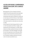 ACCUPLACER READING COMPREHENSION&NewLine;UPDATED EXAM SCRIPT WITH COMPLETE&NewLine;ANSWERS
