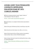 ACEABLE AGENT TEXAS PROMULGATED&NewLine;CONTRACTS CERTIFICATION&NewLine;EVALUATION EXAMS SET WITH&NewLine;COMPLETE ANSWERS