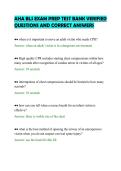 AHA BLS EXAM PREP TEST BANK VERIFIED&NewLine;QUESTIONS AND CORRECT ANSWERS