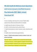 NR 222 Health & Wellness Exam Questions &NewLine;and Correct Answers &lpar;Verified Answers&rpar; &NewLine;Plus Rationale 2027 Q&A&vert; Instant &NewLine;Download Pdf