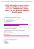 CS 250 Software Development Lifecycle &NewLine;Midterm Exam Practice Examination &NewLine;2026&ndash;2027 &vert; Comprehensive Question &NewLine;Practice Test with Answers & Rationales&vert; &NewLine;Free Pdf Access