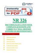NR 326 MENTAL HEALTH NURSING MIDTERM EXAM QUESTIONS AND VERIFIED CORRECT ANSWERS 