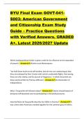 BYU Final Exam GOVT-041&NewLine;S003&colon; American Government &NewLine;and Citizenship Exam Study &NewLine;Guide &ndash; Practice Questions &NewLine;with Verified Answers&period; GRADED &NewLine;A&plus;&period; Latest 2026&sol;2027 Update 