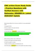 CNA written Exam Study Guide &ndash; Practice Questions with &NewLine;Verified Answers with &NewLine;Rationales&period; GRADED A&plus;&period; Latest &NewLine;2026&sol;2027 Update 