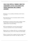 WGU C168 CRITICAL THINKING OBJECTIVE&NewLine;ASSESSMENT ACTUAL EXAM PAPER WITH&NewLine;TESTED QUESTIONS AND CORRECT&NewLine;ANSWERS