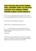 TEXAS PESTICIDE APPLICATOR GENERAL&NewLine;FINAL ASSESSMENT SCRIPT 2026 DETAILED&NewLine;QUESTIONS WITH VERIFIED CORRECT&NewLine;ANSWERS ALREADY PASSED GRADED A&plus;