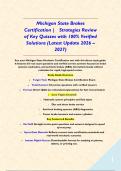 Michigan State Brakes Certification &vert; &Tab;Strategies Review of Key Quizzes with 100&percnt; Verified Solutions &lpar;Latest Update 2026 &ndash; 2027&rpar;&NewLine;