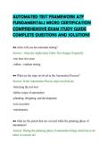 AUTOMATED TEST FRAMEWORK ATF&NewLine;FUNDAMENTALS MICRO CERTIFICATION&NewLine;COMPREHENSIVE EXAM STUDY GUIDE&NewLine;COMPLETE QUESTIONS AND SOLUTIONS