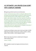 AZ OPTOMETRY LAW UPDATED EXAM SCRIPT&NewLine;WITH COMPLETE ANSWERS&NewLine;