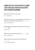 BARBER PRACTICE STATE BOARD NC BARBER&NewLine;LAWS AND RULES UPDATED EXAM SCRIPT&NewLine;WITH COMPLETE ANSWERS