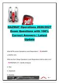 HAZMAT Operations Exam 2026&sol;2027 Questions & Answers &vert; 100&plus; Questions &vert; NFPA 1072&comma; DOT Hazard Classes&comma; Radiation&comma; BLEVE & Chemical Properties