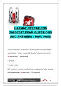 HAZMAT Operations Exam 2026&sol;2027 Questions & Answers &vert; 100&plus; Questions &vert; NFPA&comma; ERG&comma; PPE&comma; SCBA&comma; Decontamination&comma; DOT Classes & Incident Management