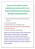 Environmental Compliance Inspector &NewLine;Certification Exam Questions With Correct &NewLine;Answers &lpar;Verified Answers&rpar; Plus Rationales &NewLine;2026 Q&A &vert; Instant Download Pdf 