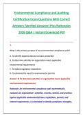 Environmental Compliance and Auditing &NewLine;Certification Exam Questions With Correct &NewLine;Answers &lpar;Verified Answers&rpar; Plus Rationales &NewLine;2026 Q&A &vert; Instant Download Pdf 