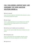 CNA 1 2026 NURSING ASSISTANT BASIC CARE&NewLine;ASSESSMENT TEST PAPER QUESTIONS&NewLine;SOLUTIONS GRADED A&plus;