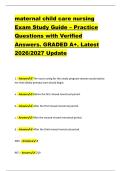 maternal child care nursing &NewLine;Exam Study Guide &ndash; Practice &NewLine;Questions with Verified &NewLine;Answers&period; GRADED A&plus;&period; Latest &NewLine;2026&sol;2027 Update 