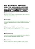 CNA ACUTE CARE ASSISTANT&NewLine;UPDATED ACTUAL EXAM PAPER&NewLine;2026 COMPLETE QUESTIONS AND&NewLine;CORRECT ANSWERS GRADED A&plus;
