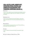 CNA ACUTE CARE ASSISTANT&NewLine;UPDATED FINAL PAPER 2026&NewLine;COMPLETE QUESTIONS AND&NewLine;VERIFIED ANSWERS GRADE A&plus;