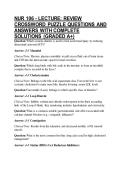 NUR 106 - LECTURE&colon; REVIEW CROSSWORD PUZZLE QUESTIONS AND ANSWERS WITH COMPLETE SOLUTIONS &lpar;GRADED A&plus;&rpar;