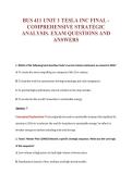 BUS 411 UNIT 1 TESLA INC FINAL -&NewLine;COMPREHENSIVE STRATEGIC&NewLine;ANALYSIS&period; EXAM QUESTIONS AND&NewLine;ANSWERS