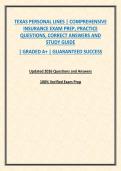 TEXAS PERSONAL LINES &vert; COMPREHENSIVE INSURANCE EXAM PREP&comma; PRACTICE QUESTIONS&comma; CORRECT ANSWERS AND STUDY GUIDE