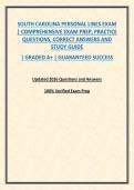 SOUTH CAROLINA PERSONAL LINES EXAM &vert; COMPREHENSIVE EXAM PREP&comma; PRACTICE QUESTIONS&comma; CORRECT ANSWERS AND STUDY GUIDE