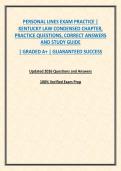 PERSONAL LINES EXAM PRACTICE &vert; KENTUCKY LAW CONDENSED CHAPTER&comma; PRACTICE QUESTIONS&comma; CORRECT ANSWERS AND STUDY GUIDE