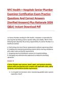 NYC Health &plus; Hospitals Senior Plumber &NewLine;Examiner Certification Exam Practice &NewLine;Questions And Correct Answers &NewLine;&lpar;Verified Answers&rpar; Plus Rationale 2026 &NewLine;Q&A&vert; Instant Download Pdf 