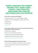NORTH CAROLINA DMV PERMIT DRIVING TEST&colon; ROAD SIGNS&comma; TRAFFIC LAWS PRACTICE QUESTIONS AND VERIFIED SOLUTIONS&lpar;2026-2027&rpar;EDITION