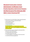 Maryland Construction Contract &NewLine;Administrator Certification Exam &NewLine;Practice Questions And Correct Answers &NewLine;&lpar;Verified Answers&rpar; Plus Rationale 2026 &NewLine;Q&A&vert; Instant Download Pdf 