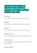 COGNITION FROM MEMORY TO&NewLine;CREATIVITY FINAL PAPER FULL&NewLine;QUESTIONS AND CORRECT ANSWERS&NewLine;PREMIUM STUDY SHEET