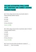 COLLEGE ACCOUNTING FINAL PAPER&NewLine;FULL QUESTIONS AND CORRECT ANSWERS&NewLine;ALREADY PASSED