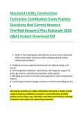 Maryland Utility Construction &NewLine;Technician Certification Exam Practice &NewLine;Questions And Correct Answers &NewLine;&lpar;Verified Answers&rpar; Plus Rationale 2026 &NewLine;Q&A&vert; Instant Download Pdf 