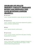 COLORADO LIFE HEALTH&NewLine;PROPERTY CASUALTY INSURANCE&NewLine;BUNDLE 2026 INSURANCE TEST&NewLine;PAPER QUESTIONS ANSWERS&NewLine;GRADED A&plus;