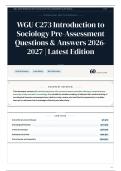 WGU C273 Introduction to Sociology Pre-Assessment Questions & Answers 2026-2027 Latest Edition
